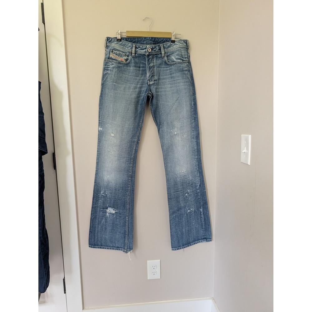 Diesel Zathan 0071J Mens Bootcut Jeans Blue Distressed Wash 33x34 Made in Italy